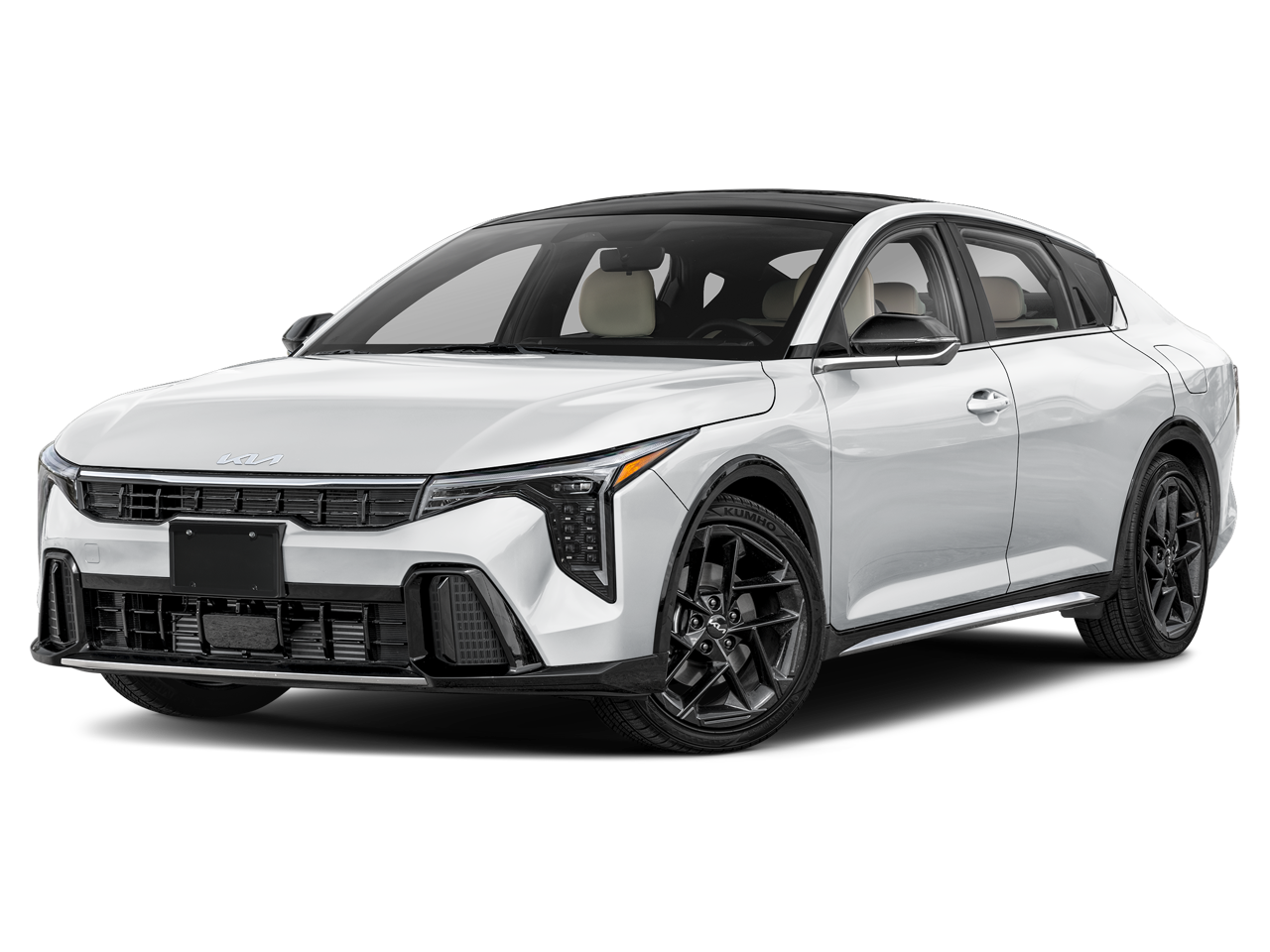 2026 Kia K4 GT-Line Turbo in Snow White Pearl — front three-quarter view