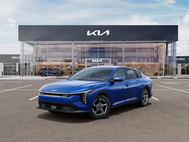 2026 Kia K4 LXS in Deep Sea Blue — front three-quarter view