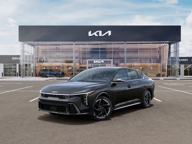 2026 Kia K4 GT-Line in Interstellar Gray — front three-quarter view