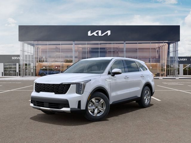 2026 Kia Sorento LX in Glacial White Pearl — front three-quarter view