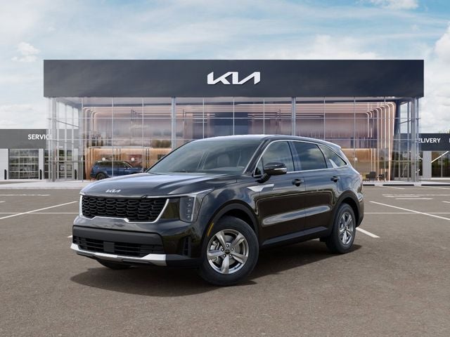 2026 Kia Sorento LX in Ebony Black — front three-quarter view