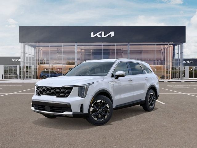 2025 Kia Sorento S in Glacial White Pearl — front three-quarter view